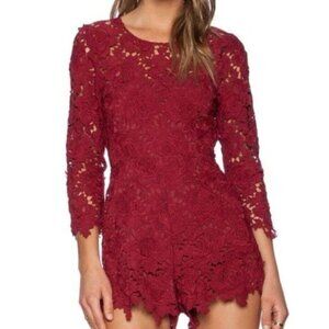 Lovers + Friends Revolve Peony Floral Lace Open Cut Out Back Romper Wine Red XS